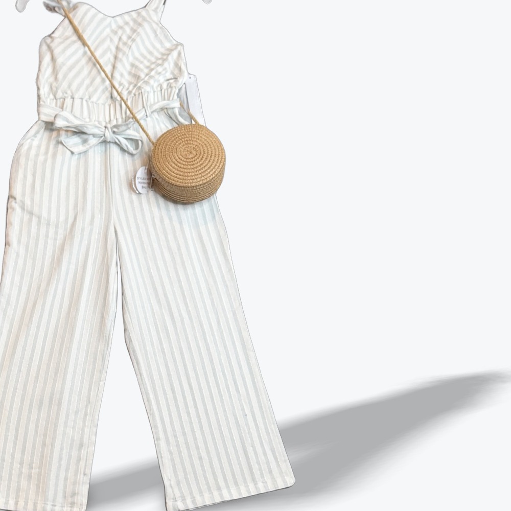 Tahari‎ Jumpsuit & Purse Set Girls 5T Striped Sleeveless Kids Outfit NEW